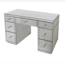 Load image into Gallery viewer, 7 draw Classic Venetian Mirrored dressing Table in Silver with Stool &amp; Tri Fold Mirror
