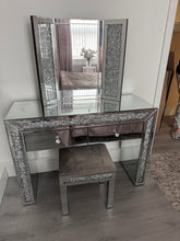 Load image into Gallery viewer, Diamond crush 2 Draw Dressing table, Stool and tri Fold Mirror Set
