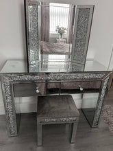 Load image into Gallery viewer, Diamond crush 2 Draw Dressing table, Stool and tri Fold Mirror Set
