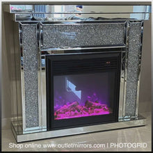 Load and play video in Gallery viewer, Diamond Crush Fire Surround with Multi colour Fire in stock
