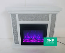 Load image into Gallery viewer, Diamond Crush  Fire Surround in White wIth multi colour Fire in stock
