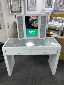 2 draw diamond crush dressing Table in White  In Stock