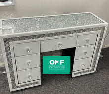 Load image into Gallery viewer, 7 draw diamond crush dressing Table in White with border trim stock due 30/3/24
