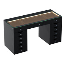 Load image into Gallery viewer, 13 draw Black HollyWood Dressing Table 150cm with Hollywood Mirror

