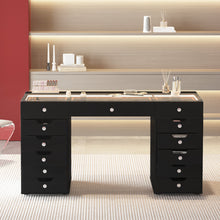 Load image into Gallery viewer, 13 draw Black HollyWood Dressing Table 150cm with Hollywood Mirror
