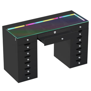 13 draw Black HollyWood Dressing Table 150cm with Hollywood Mirror