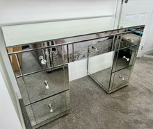 Load image into Gallery viewer, 7 draw Classic Venetian Mirrored dressing Table in Silver with Stool &amp; Tri Fold Mirror
