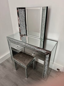 Diamond crush 2 Draw Dressing table, Stool and tri Fold Mirror Set