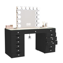 Load image into Gallery viewer, 13 draw Black HollyWood Dressing Table 150cm with Hollywood Mirror
