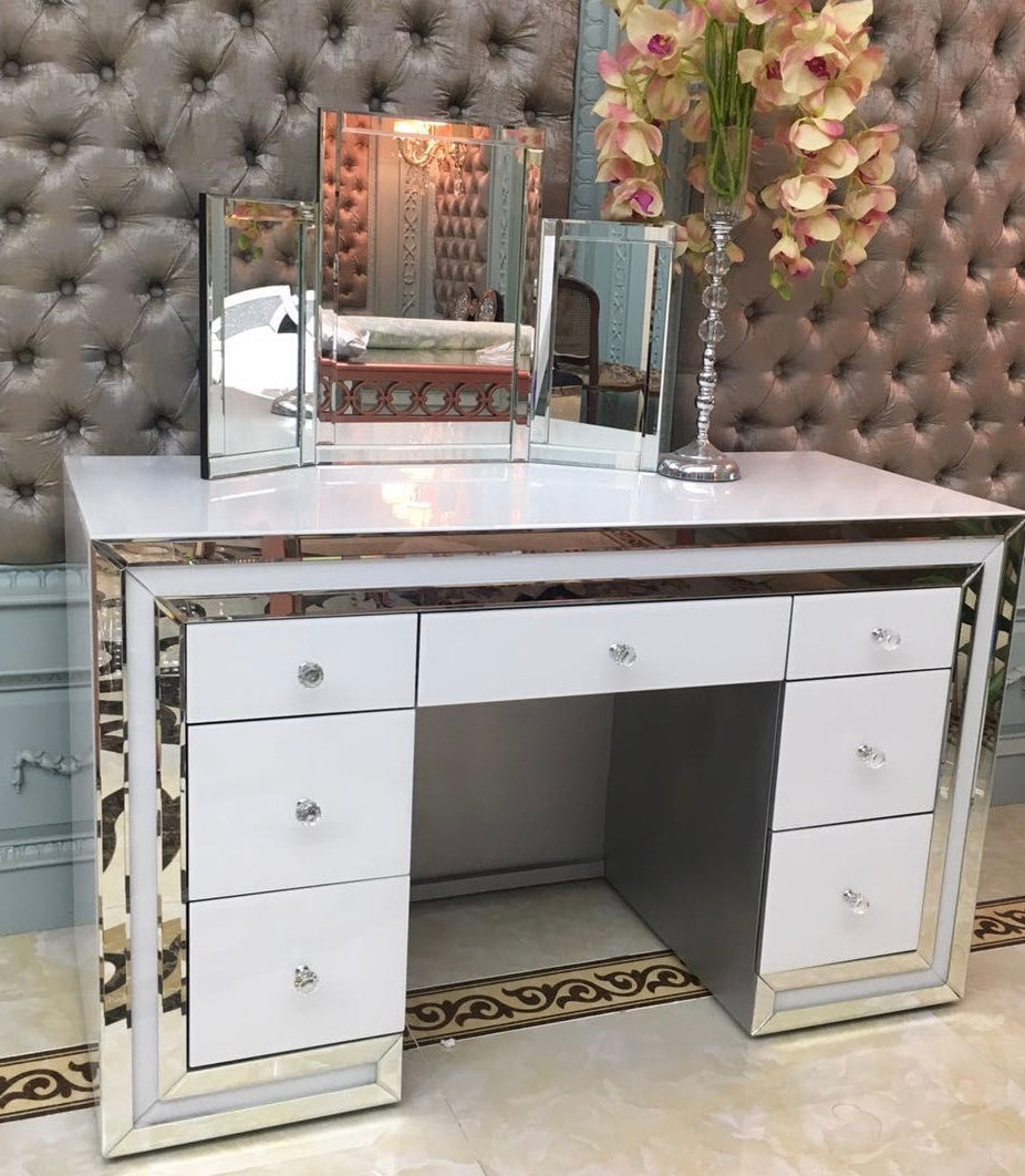 Atlanta White & Silver 7 draw Dressing Table