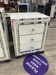 Atlanta White & Silver 3 Draw Bedside Chest