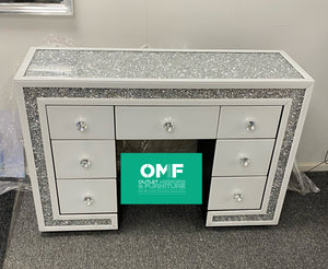 7 draw diamond crush dressing Table in White with border trim stock due