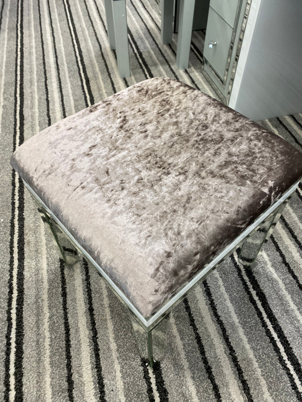 Atlanta white & Silver Stool champagne Grey fabric in stock