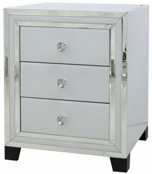 Atlanta White & Silver 3 Draw Bedside Chest